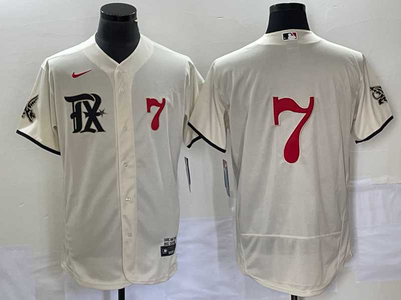Mens Texas Rangers #7 Ivan Rodriguez Number Cream 2023 City Connect Flex Base Stitched Baseball Jersey
